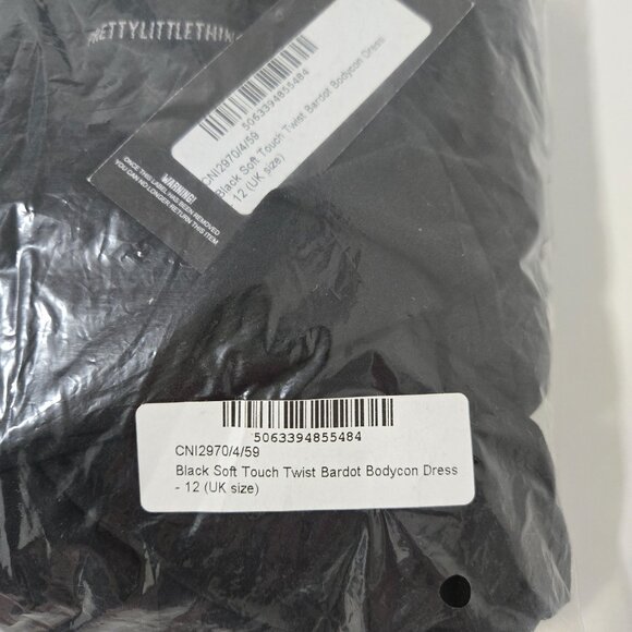 PrettyLittleThing Black Soft Touch Twist Bardot Bodycon Dress in Black - US 8 - Picture 4 of 7
